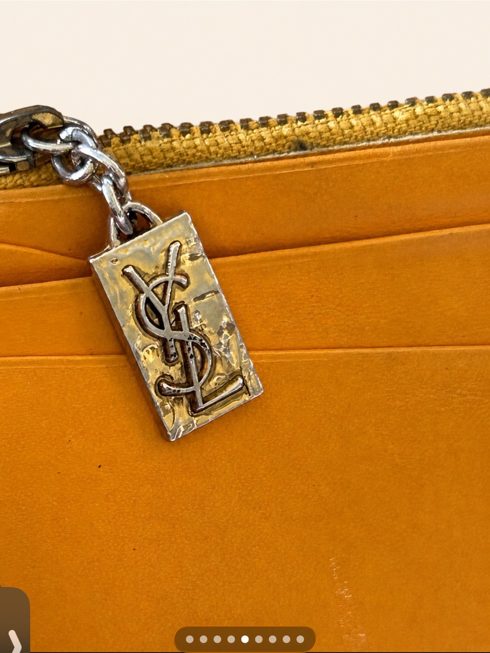 YSL Yves Saint Laurent Mustard Leather Embossed Wallet - Picture 6 of 10